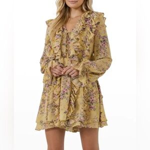 Endless Rose Feminine Yellow Floral Ruffle Dress